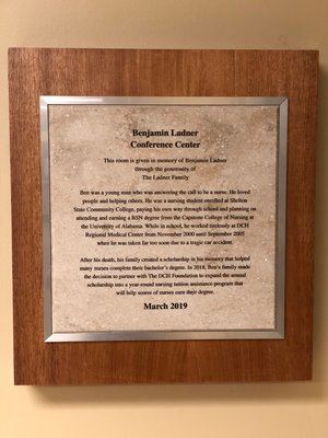 Benjamin Ladner Nursing Excellence Tuition Assistance Program Award Plaque